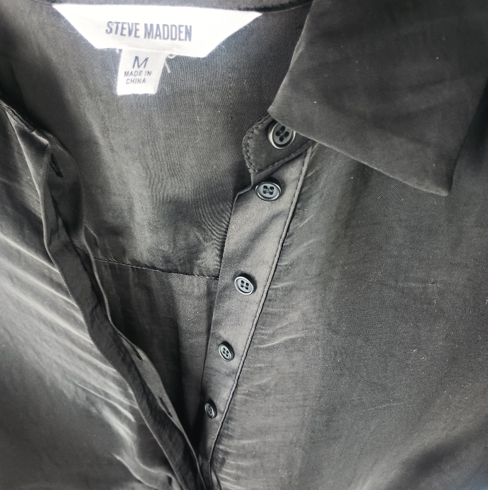 Steve Madden Tie Curious Long Sleeve Shirt Dress Black Size Medium 6 - 8 NWT - Picture 8 of 12